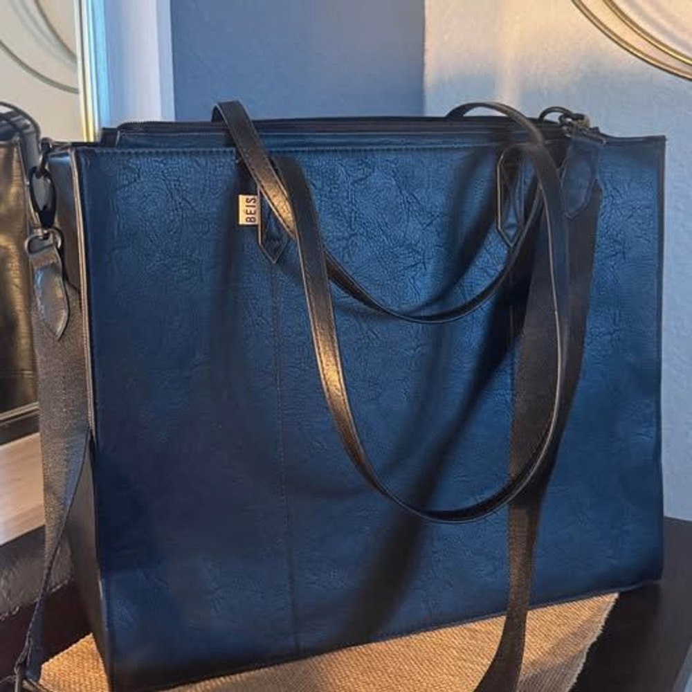 BEIS Women OS Black The Work Tote Vegan Leather Laptop Bag
